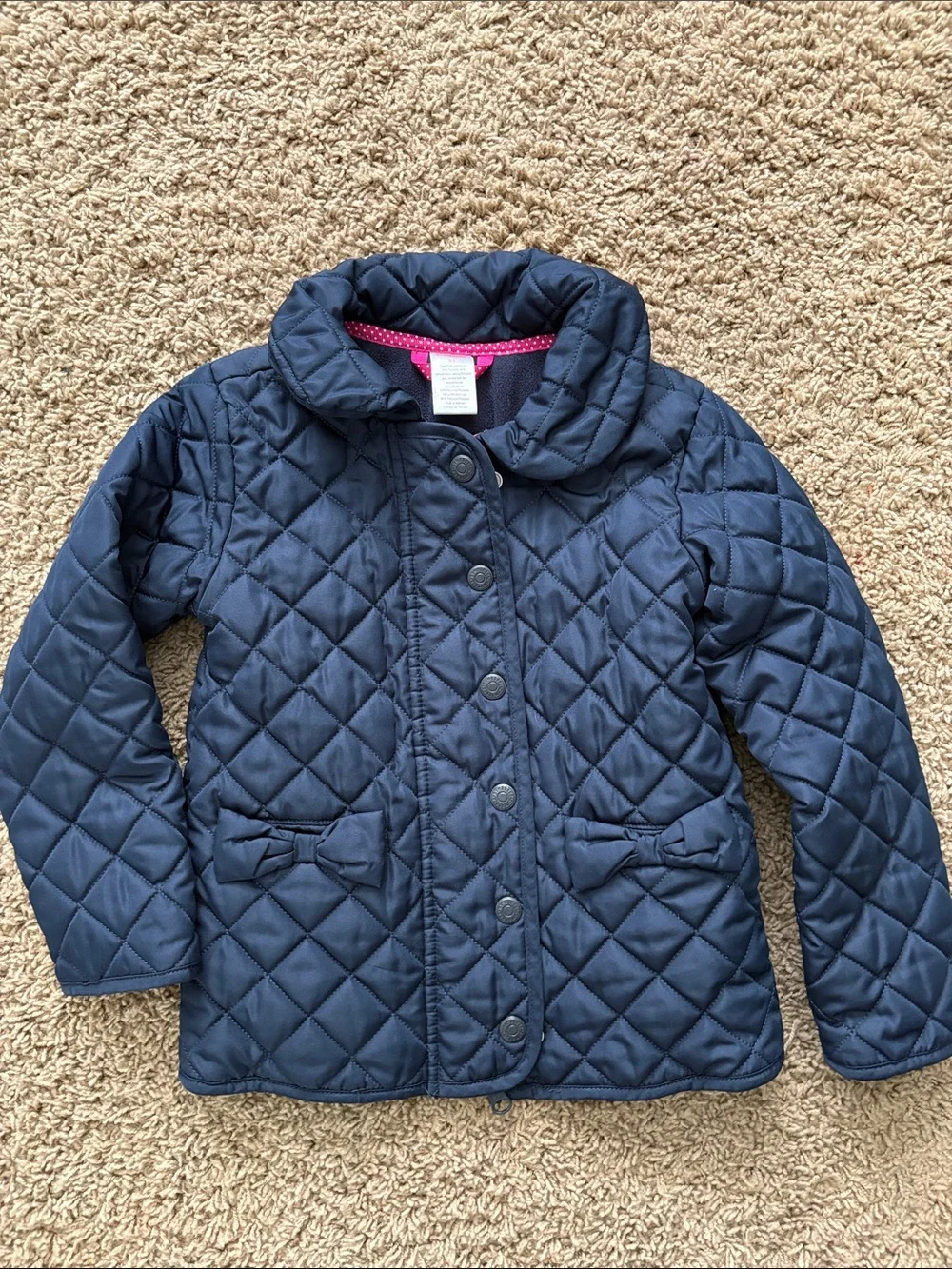 Gymboree Navy Quilted Puffer Jacket with Bow Pockets
